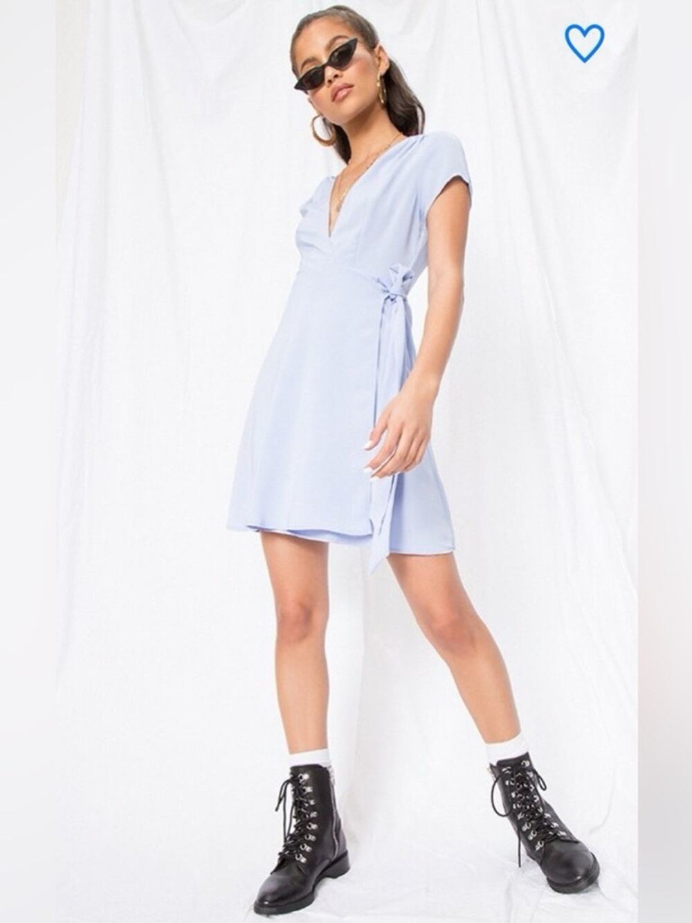 NWT Revolve Superdown Kaia Periwinkle Short Sleeve Wrap Dress Mini Size Smal